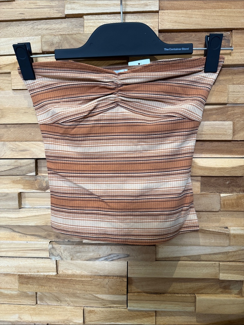 BDG Striped Ruched Tube Mini Skirt in Tan and Cream
